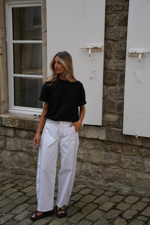Yola blanc - Pantalon clouté