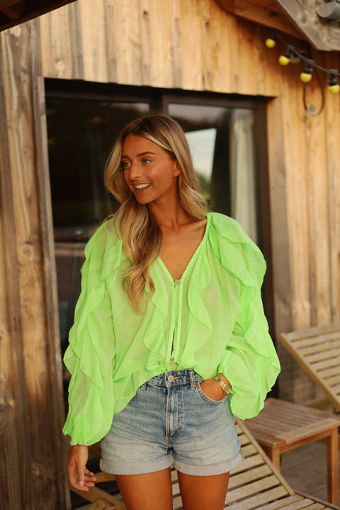 Talys verte - Blouse volantée