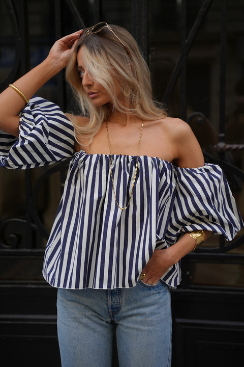 Lucile bleue - Blouse rayée