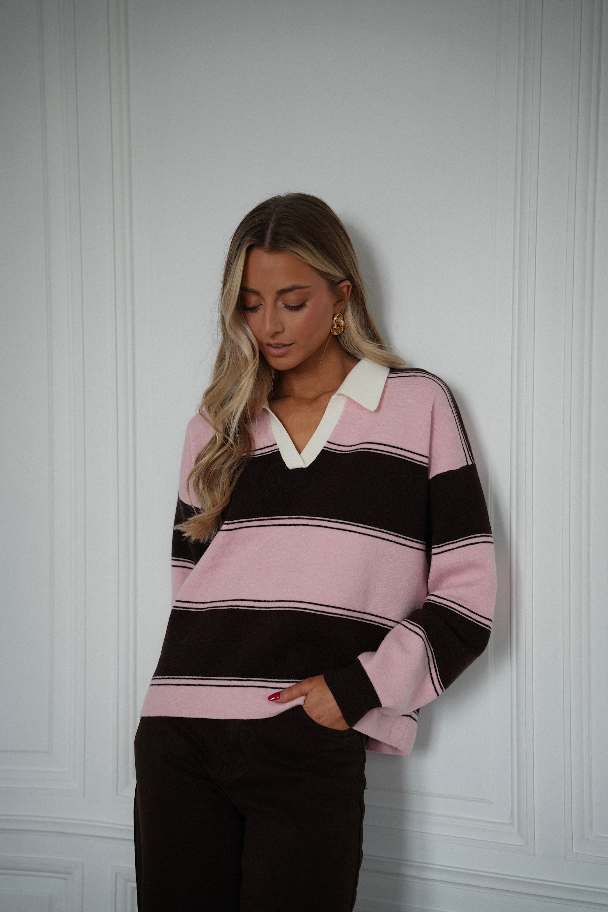 Monika chocolat/rose - Pull rayé