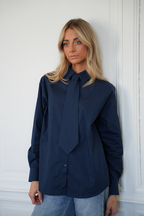Emy marine - Chemise cravate