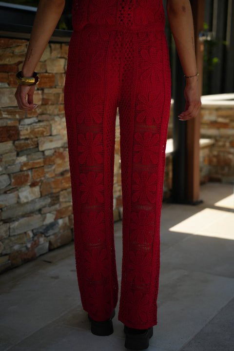 Louna rouge - Pantalon crochet