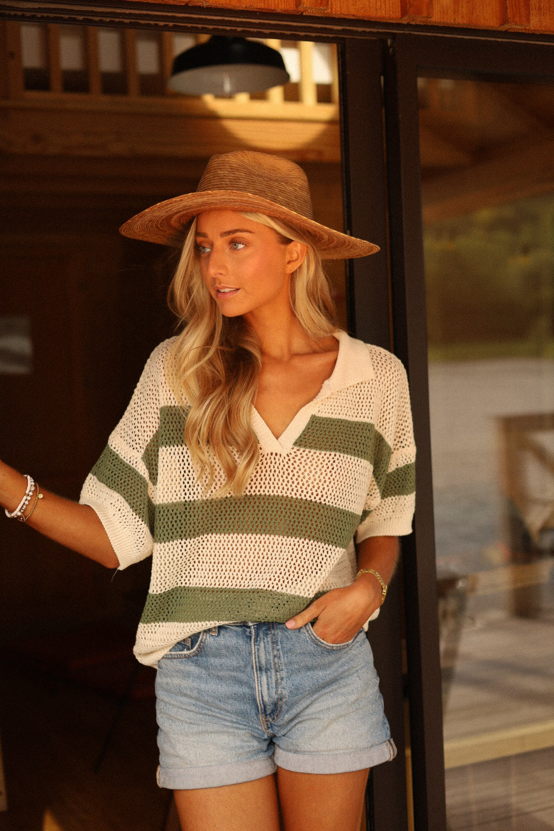 Norma écrue/kaki - Blouse crochet
