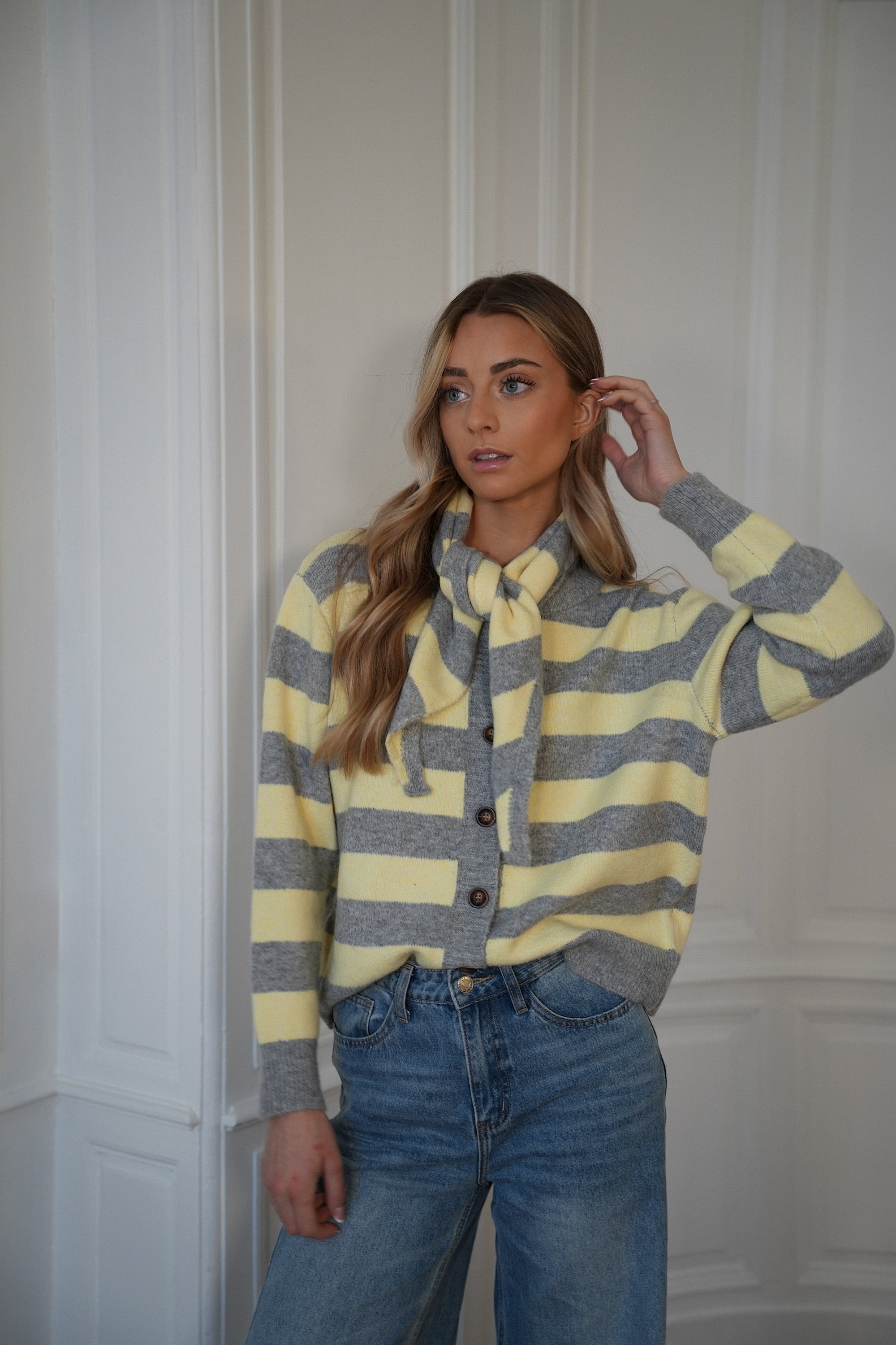 Lilia gris/jaune - Gilet rayé