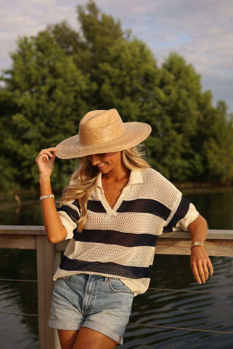 Norma écrue/marine - Blouse crochet