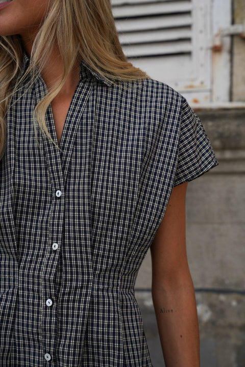 Allice marine - Blouse à carreaux