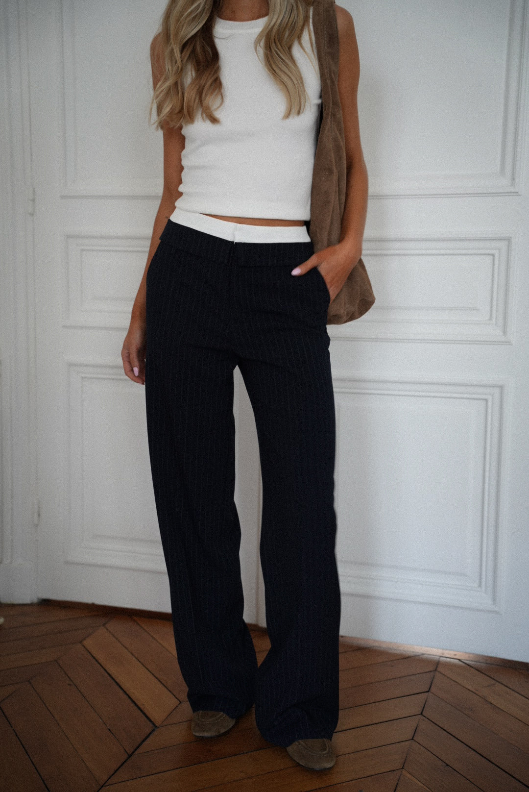 Honoryne marine - Pantalon rayé