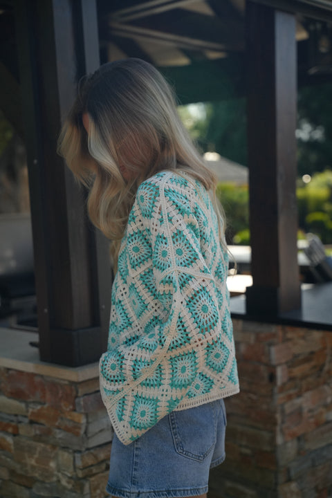 Fidji bleue - Blouse en crochet