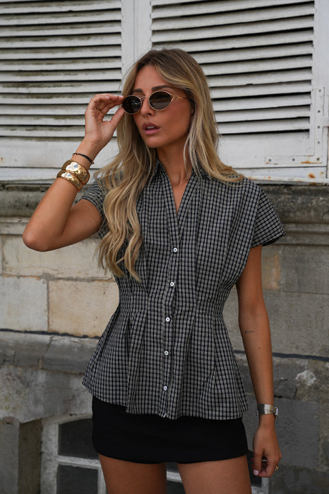 Allice marine - Blouse à carreaux
