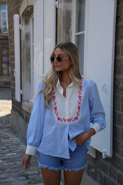 Valeria bleue - Chemise brodée