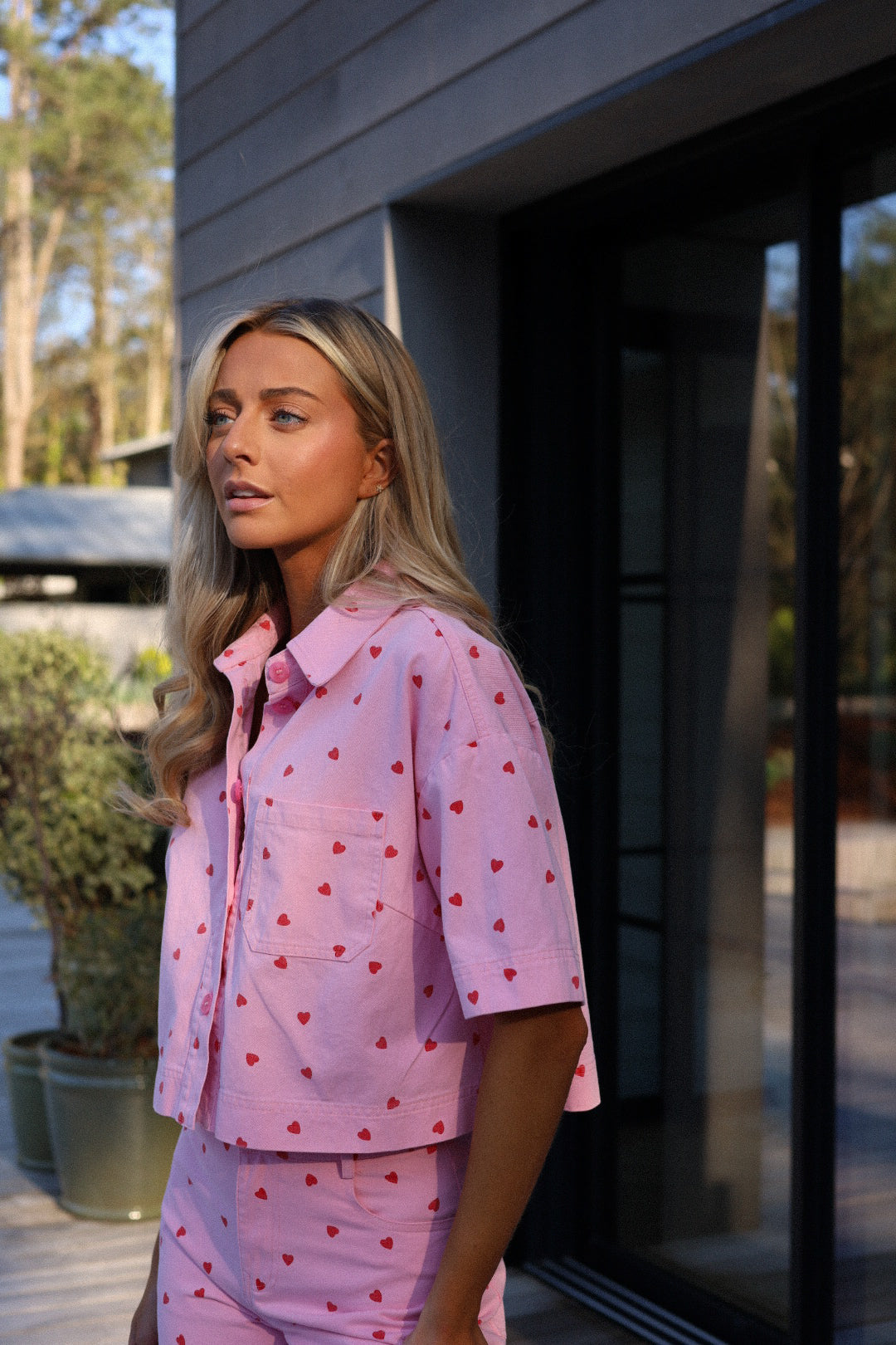 Charline rose - Blouse cœurs
