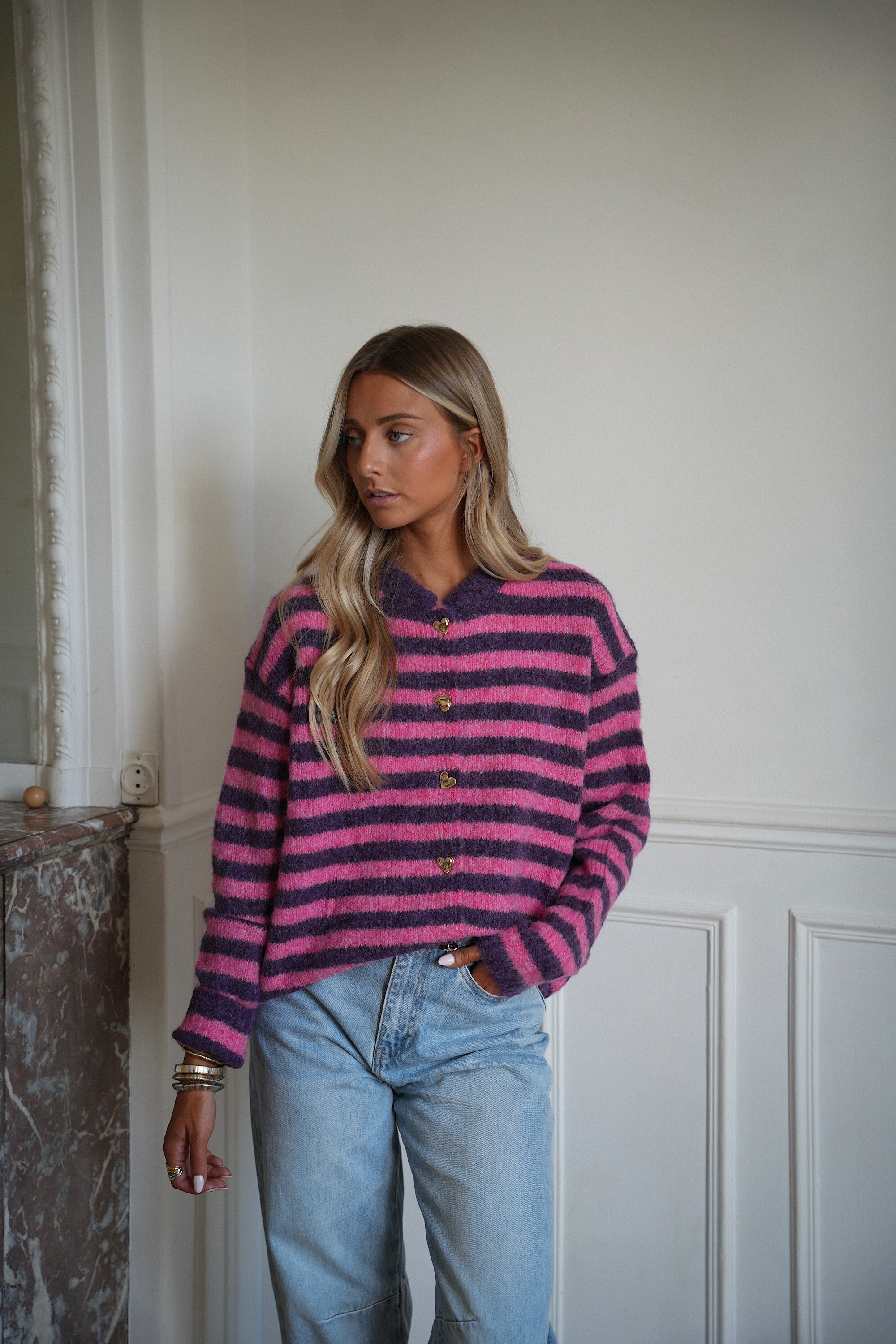 Manolia rose - Gilet rayé