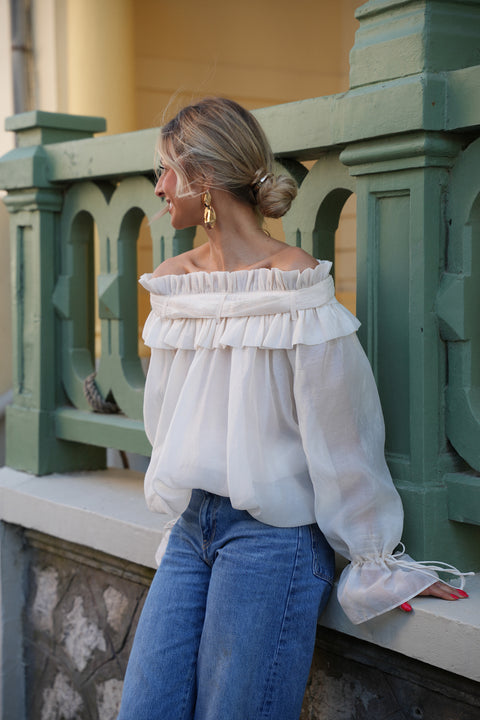 Aya crème - Blouse col bardot