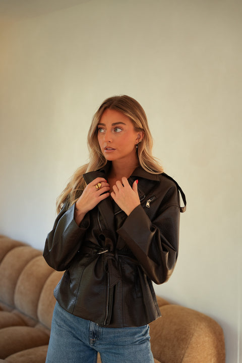 Jesse chocolat - Veste en similicuir