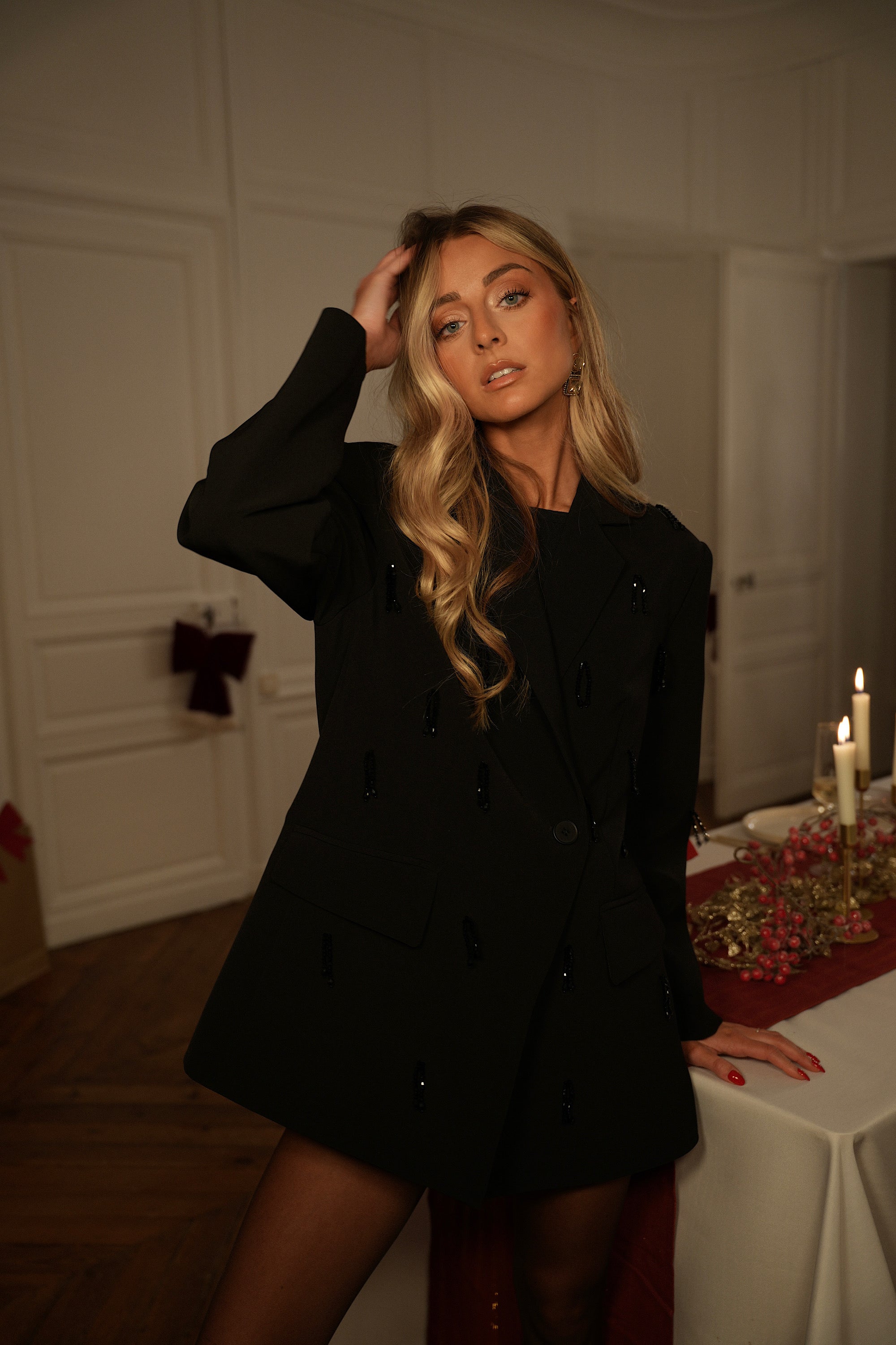 Loana noire - Blazer à perles premium