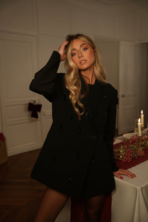 Loana noire - Blazer à perles premium