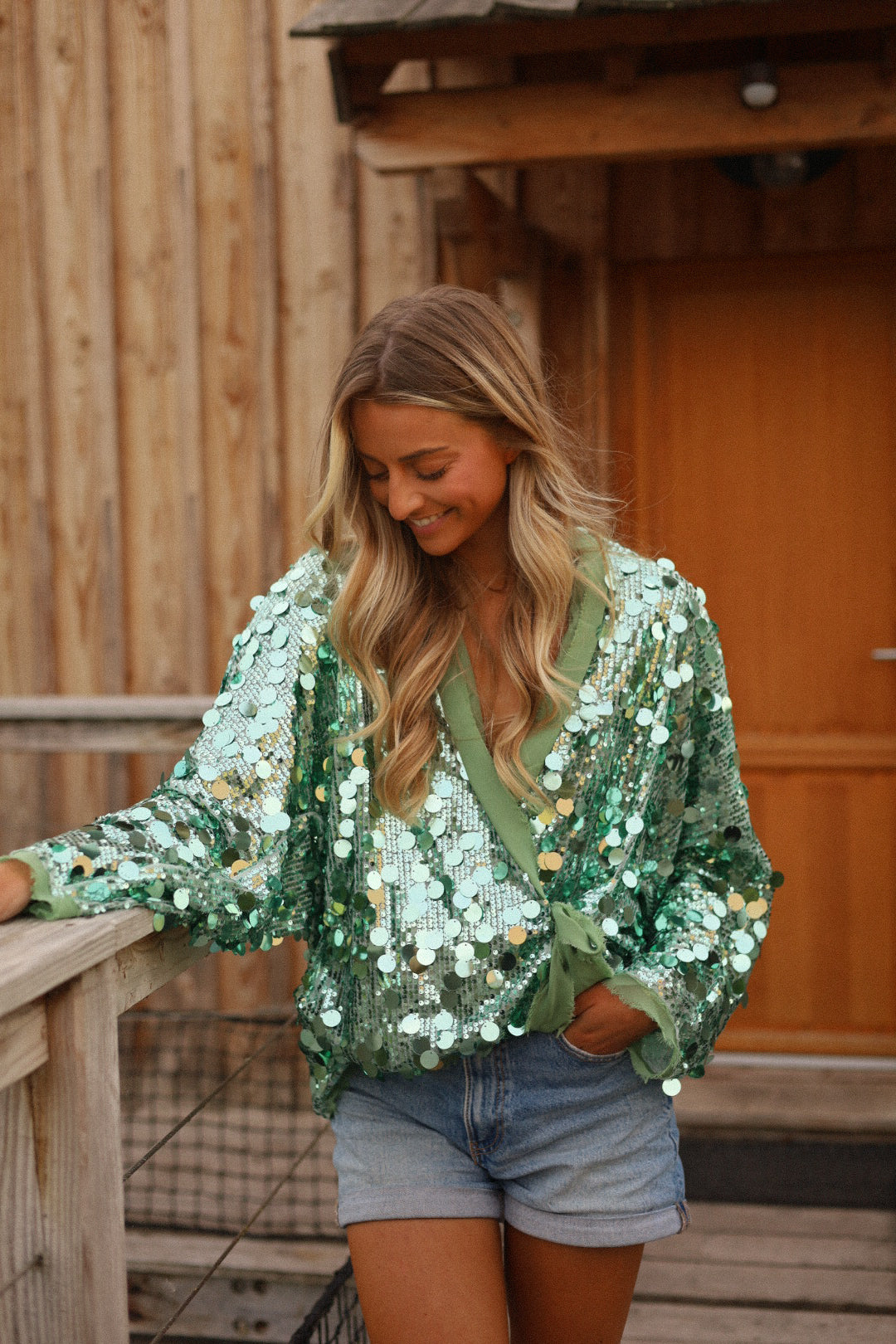 Lalie vert - Gilet sequins
