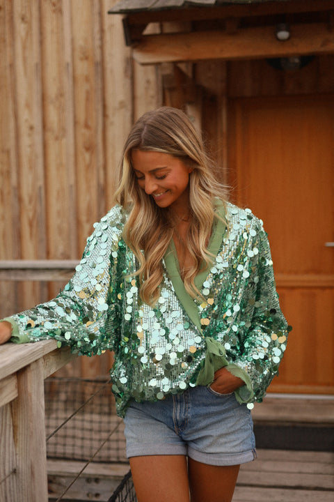 Lalie vert - Gilet sequins