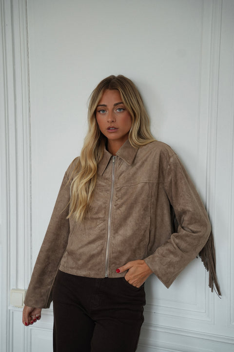 Nina taupe - Veste à franges