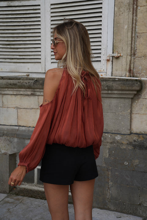 Octavia terracotta - Blouse ajourée