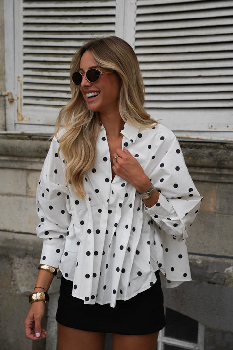 Alena blanche - Blouse à pois