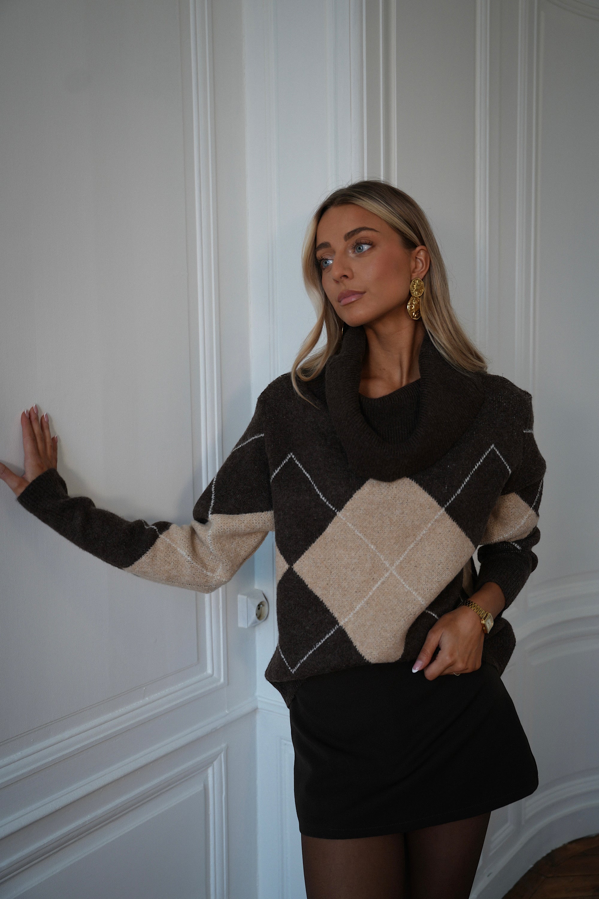 Jade chocolat - Pull losanges