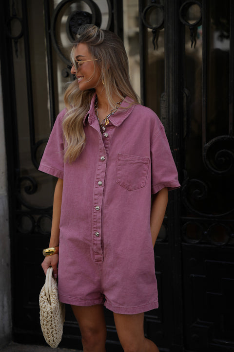 Suzon vieux rose - Combishort en jean