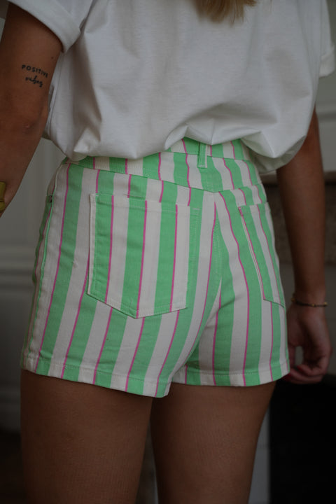 Olie vert - Short rayé