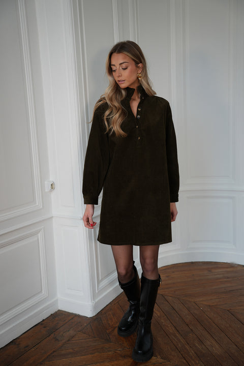 Cristelle kaki - Robe en velours