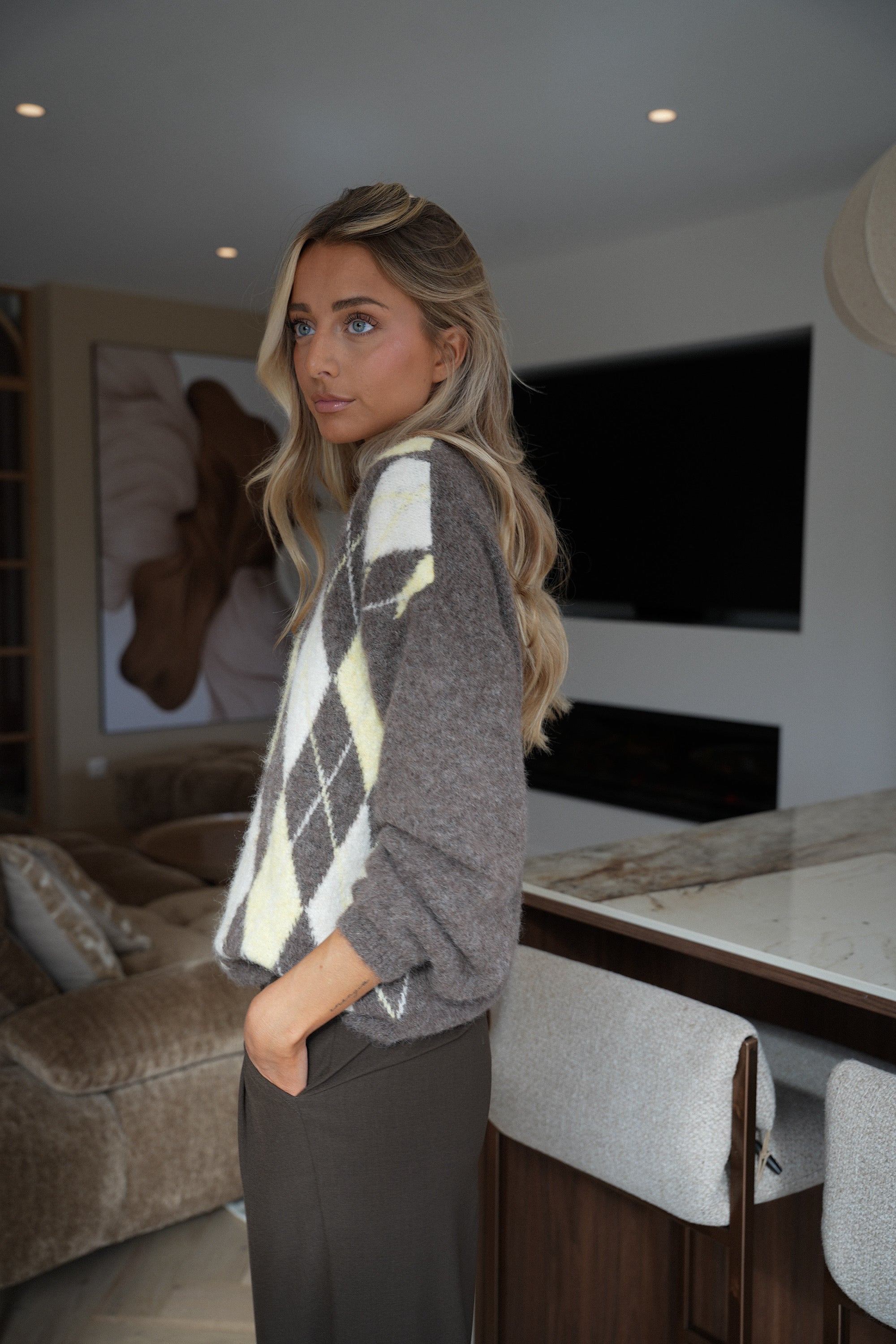 Ortense taupe - Pull losanges