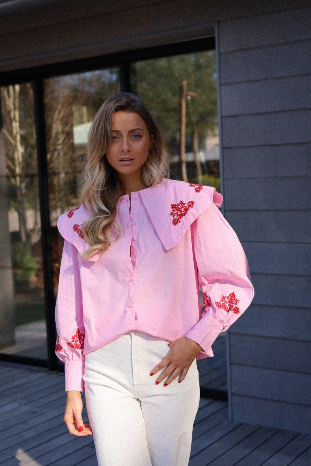 Soline rose - Blouse brodée