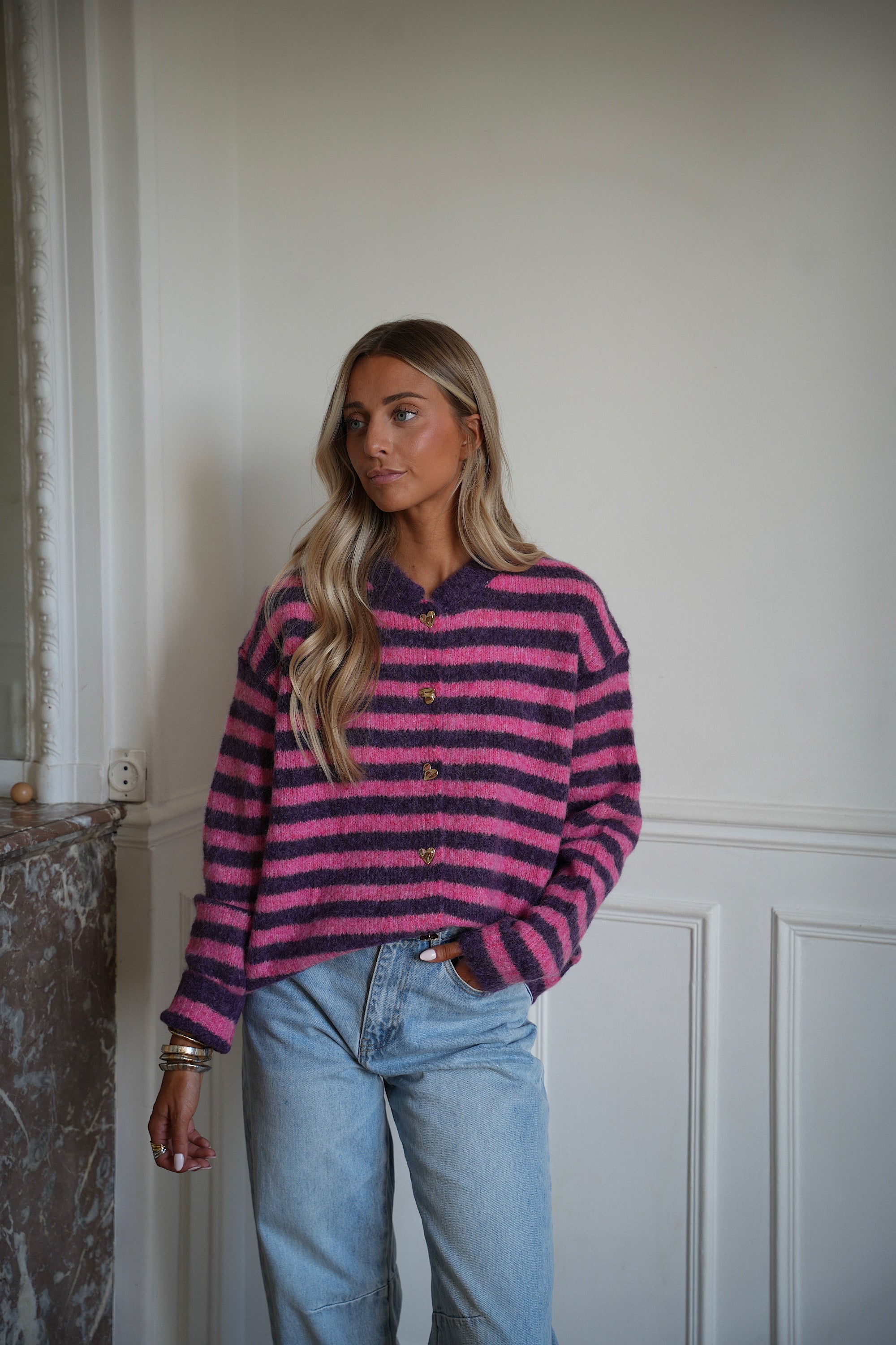 Manolia rose - Gilet rayé