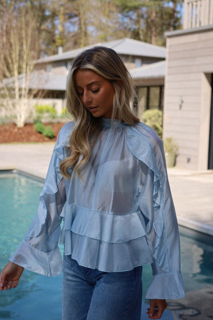 Donna bleue - Blouse volantée