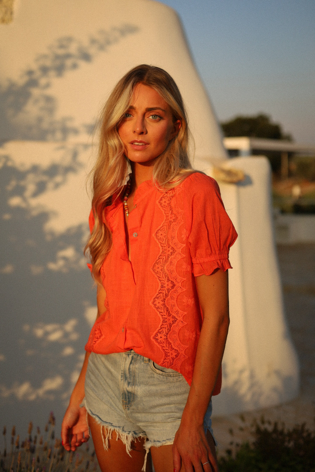 Aveline orange - Blouse brodée