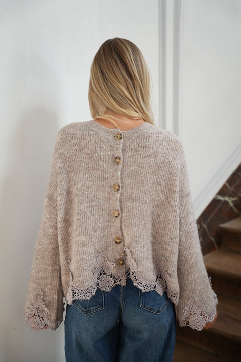 Claire taupe - Pull brodé