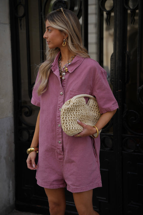 Suzon vieux rose - Combishort en jean