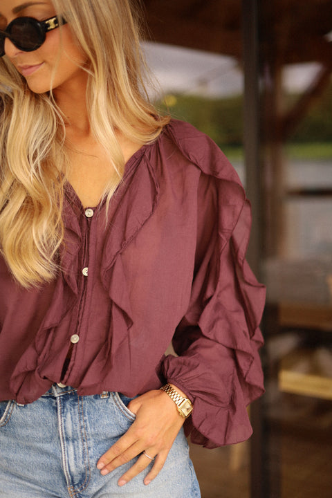 Talys prune - Blouse volantée