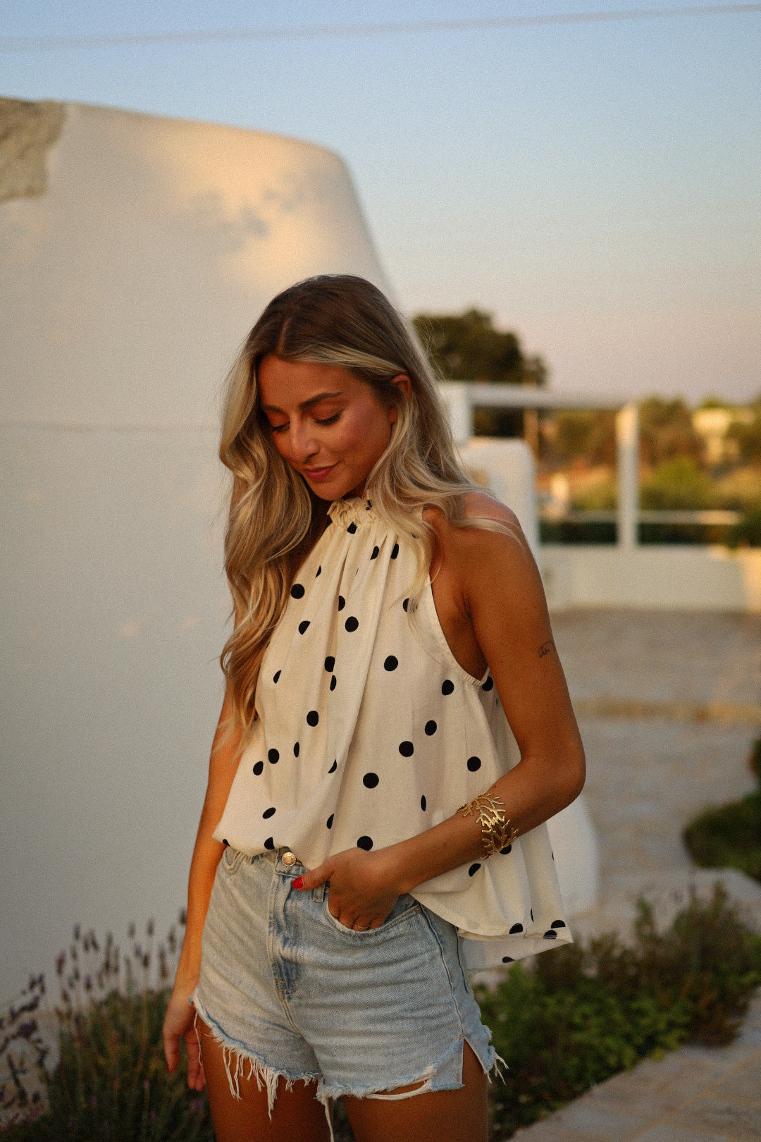 Ayona blanc - Blouse à pois