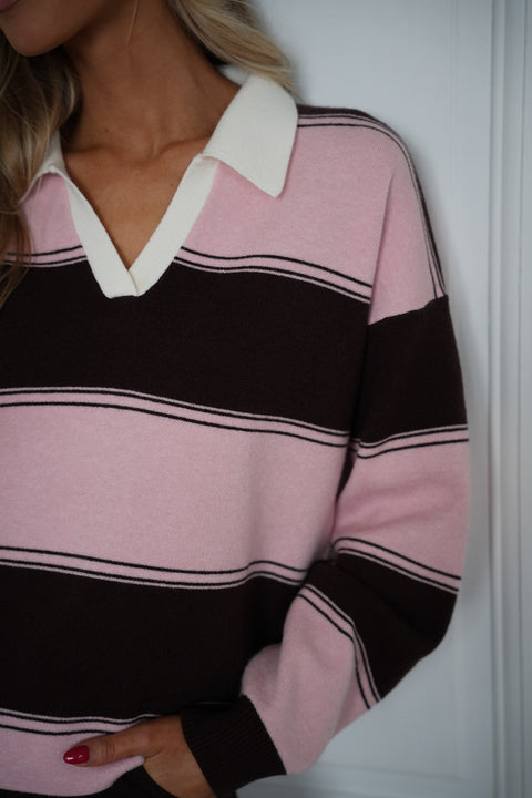 Monika chocolat/rose - Pull rayé