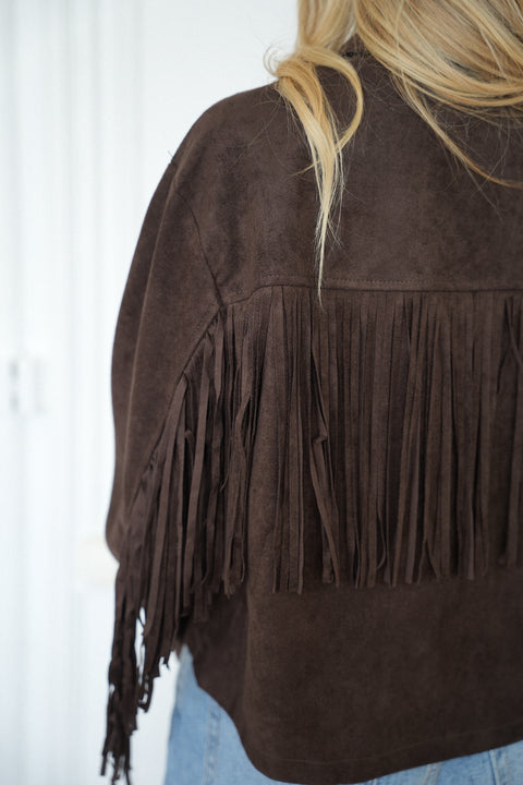 Nina chocolat - Veste à franges