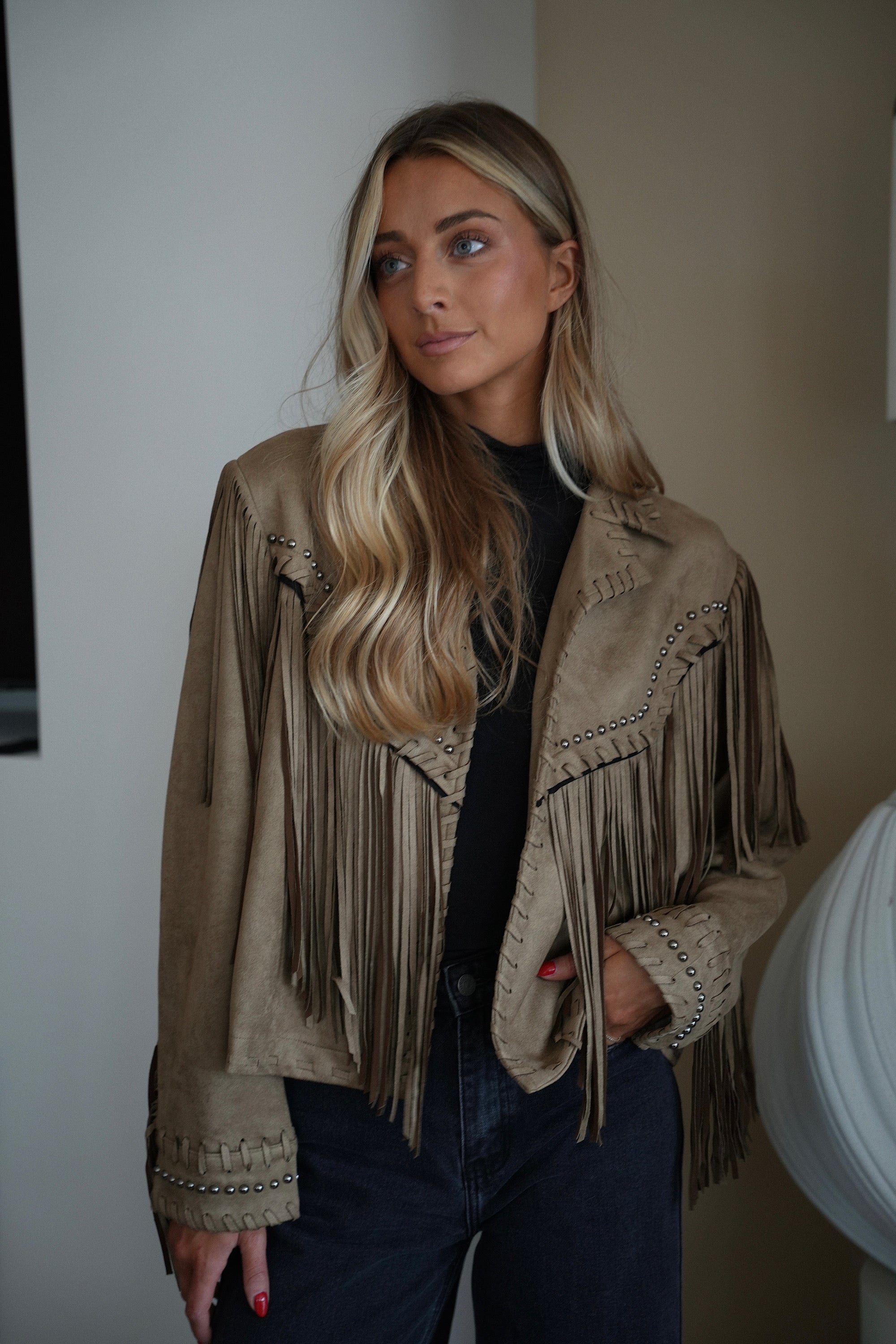 Filipa taupe - Veste à franges