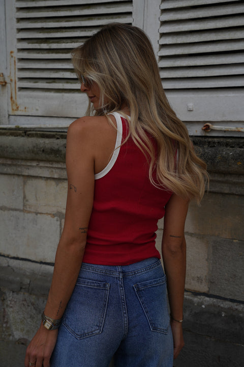 Aurélie rouge - Top bicolore