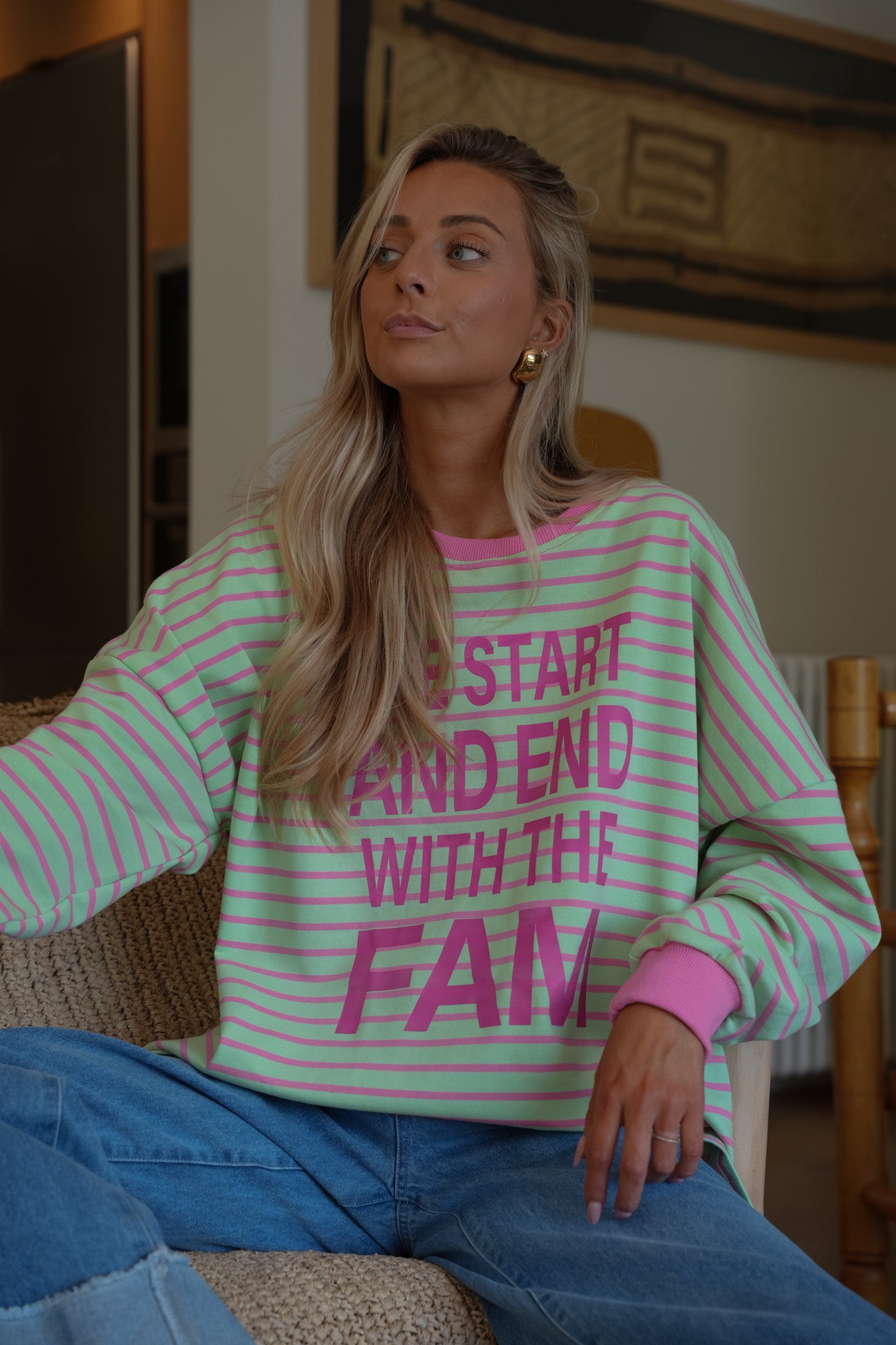 Fam vert - Sweat-shirt rayé
