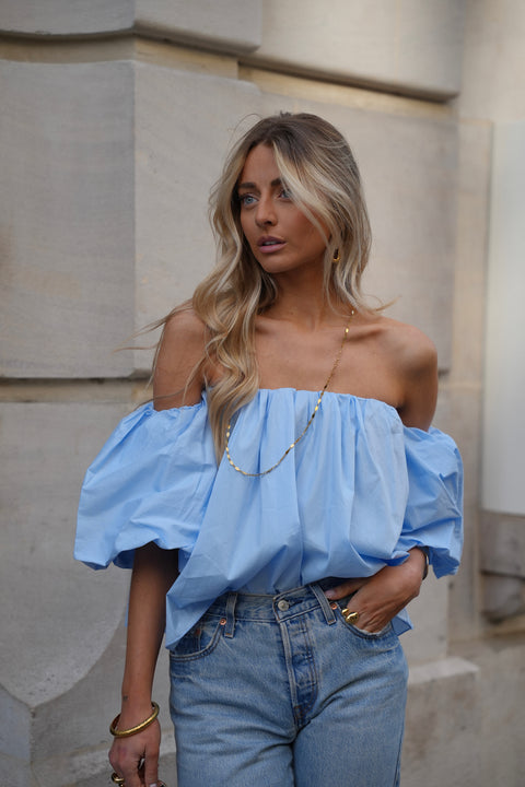Nao bleu ciel - Blouse col bardot