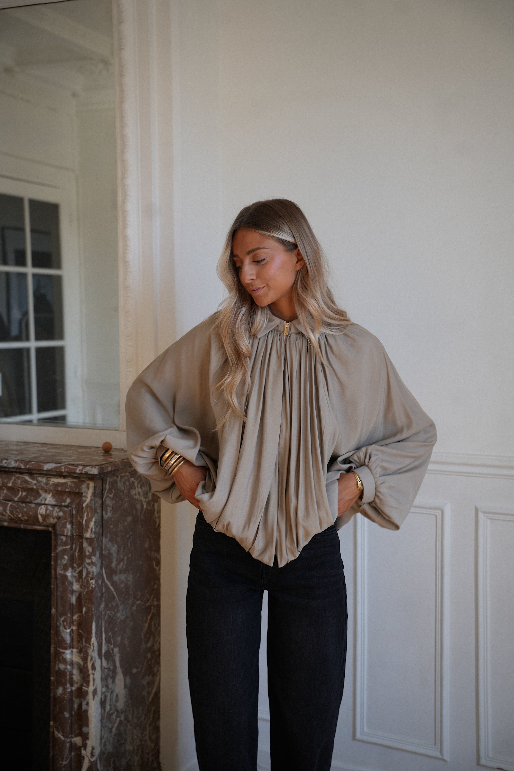 Giuseppa taupe - Blouse zippée