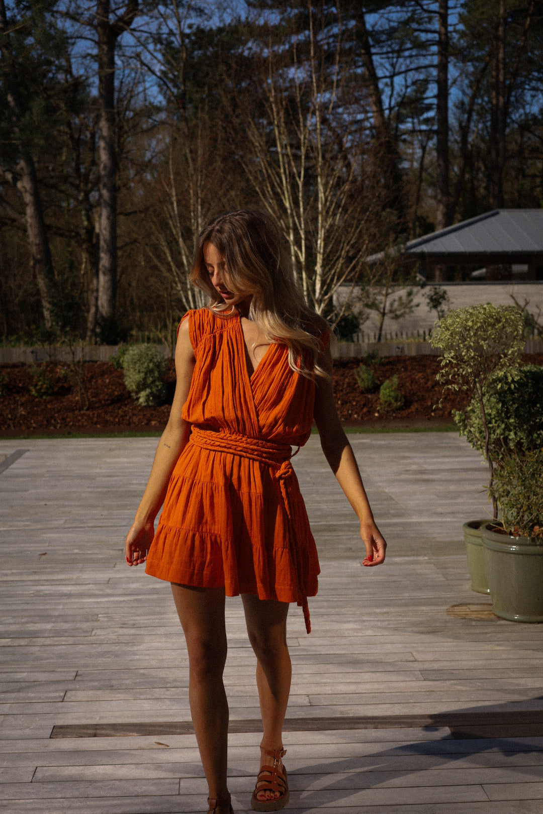 Pamela orange - Robe ceinturée