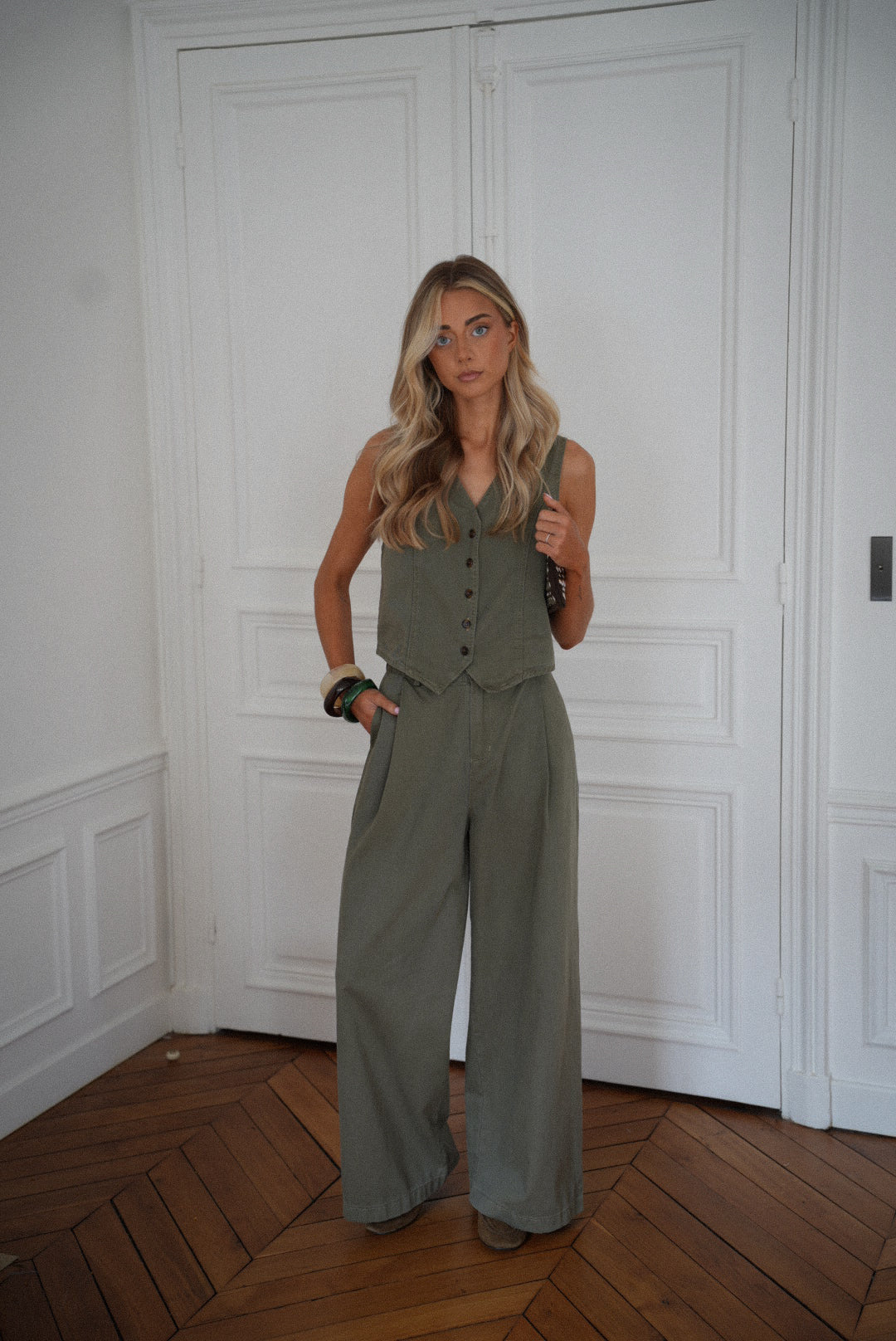 Shelby kaki - Top boutonné