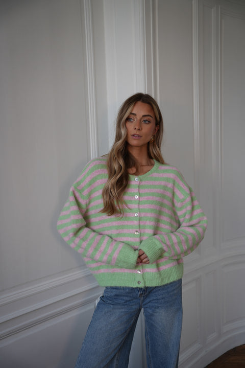 Fany vert/rose - Gilet rayé