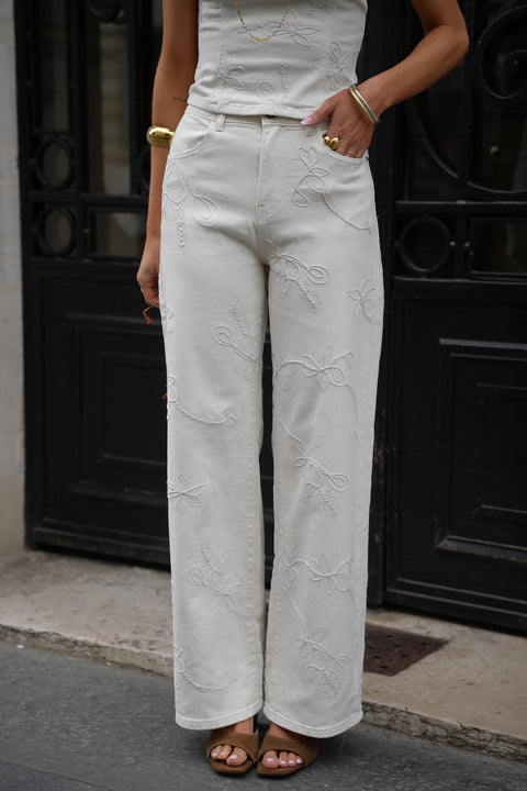 Fany beige - Jean brodé
