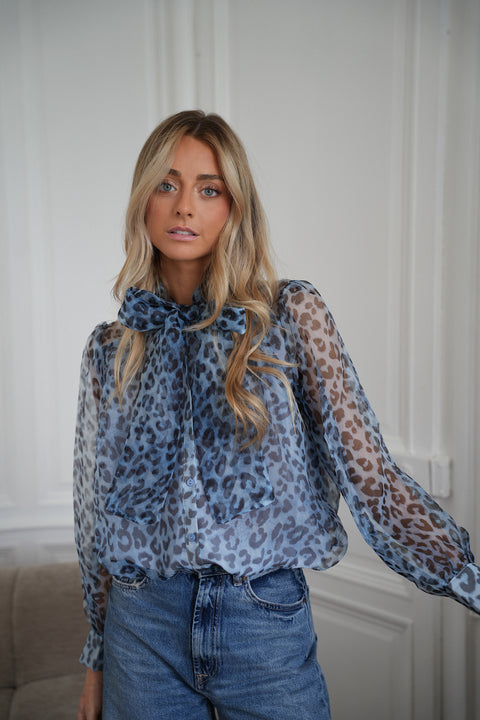 Baija bleue - Blouse léopard